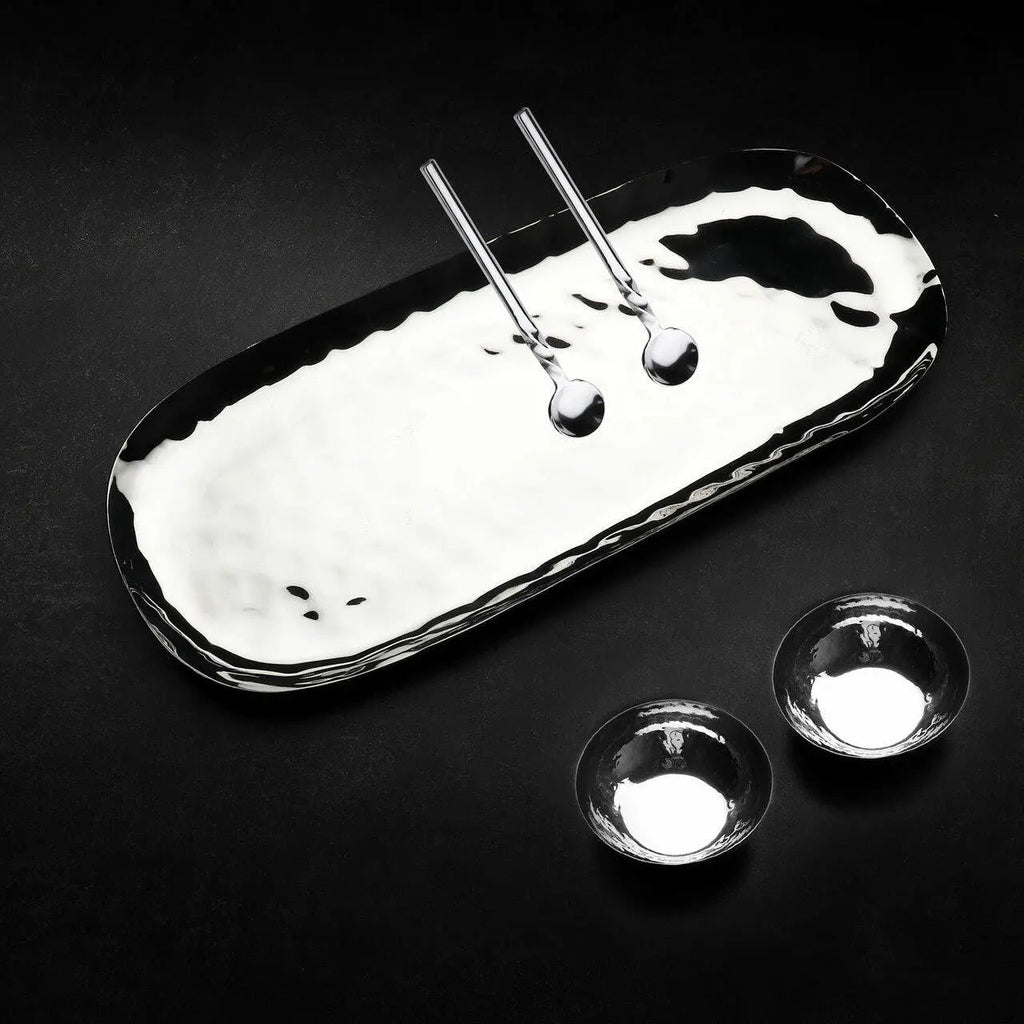 Polished Hammered Stainless Steel 5 PC Condiment Set